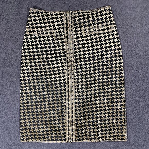 Vintage Houndstooth Skirt S Leather Reversble Rare Unique Bohochic Avante Garde* - Picture 1 of 8
